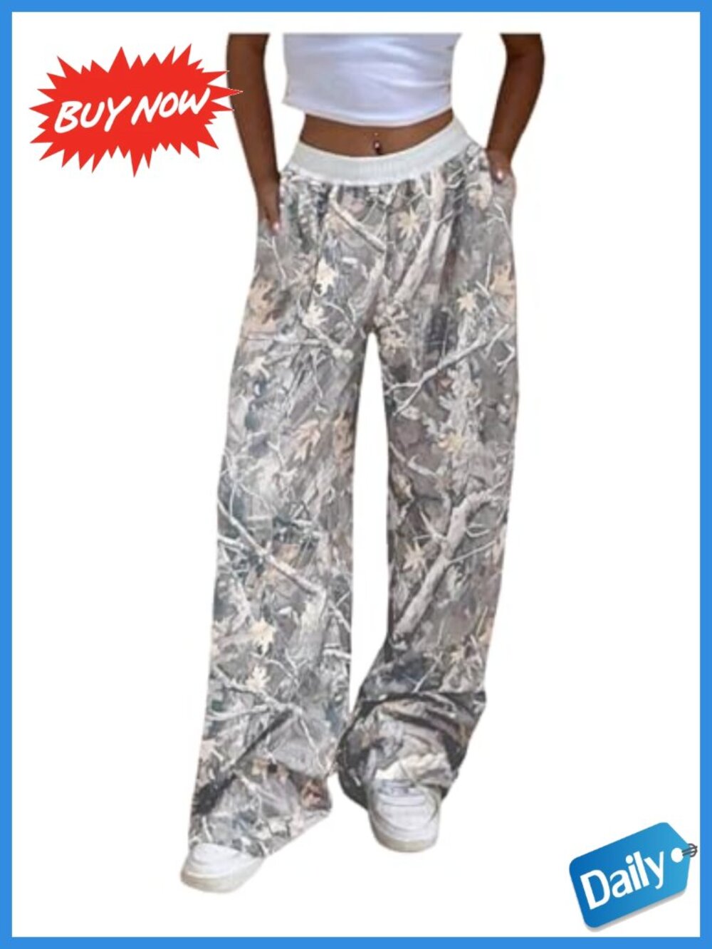 High Waist Wide Leg Sweatpants Camo Print Elastic Waist Baggy
